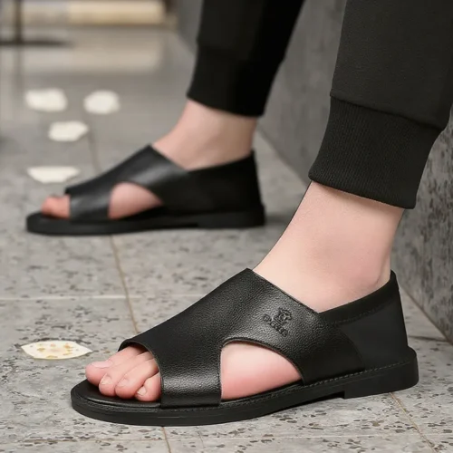 H62f7f8740a88442dba6b60757760a9e2D SANDALES EN CUIR NOIR 2025