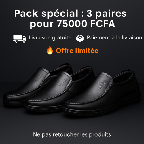 MOCASSINS EN CUIR NOIR SOUPLE 2025 👞 PACK 3 PAIRES À SEULEMENT 70 000 FCFA