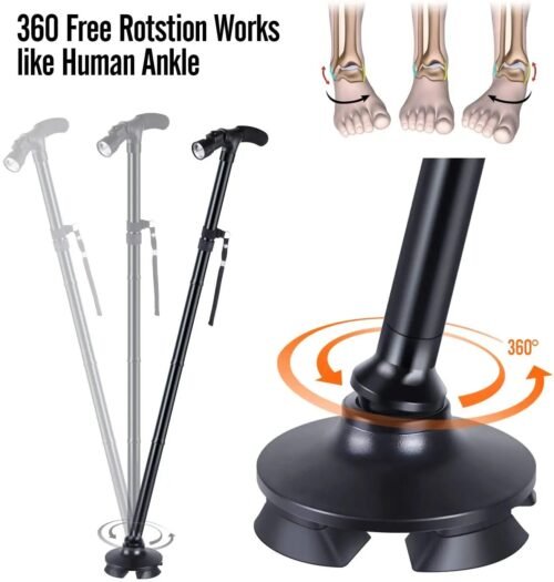 2 Canne de Marche Pliable Multifonctionnelle - Antidérapant réglable avec Lumière LED