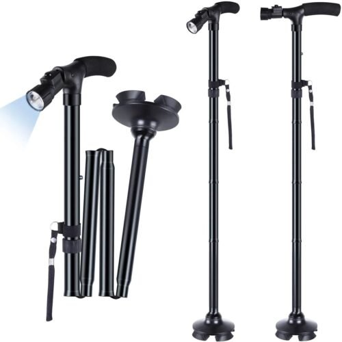 Canne de Marche Pliable Multifonctionnelle - Antidérapant réglable avec Lumière LED