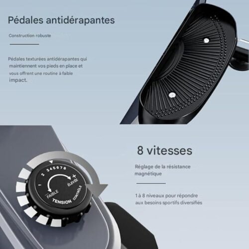 Machine de marche, stepper elliptique assis, réglage à huit niveaux, affichage LED, fonctionnement fluide, noir