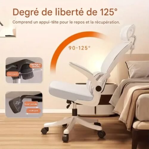Chaise de bureau ergonomique Supreme Comfort - Conception en maille à dossier haut avec support lombaire personnalisable et appui-tête moelleux